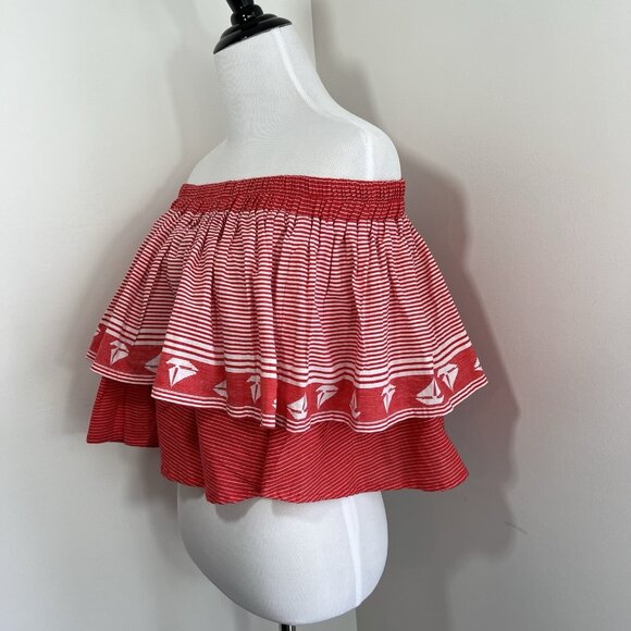 Faithfull the Brand Blouse Top Sz 4 Summer Cropped Nautical Graphic Print - Picture 9 of 16